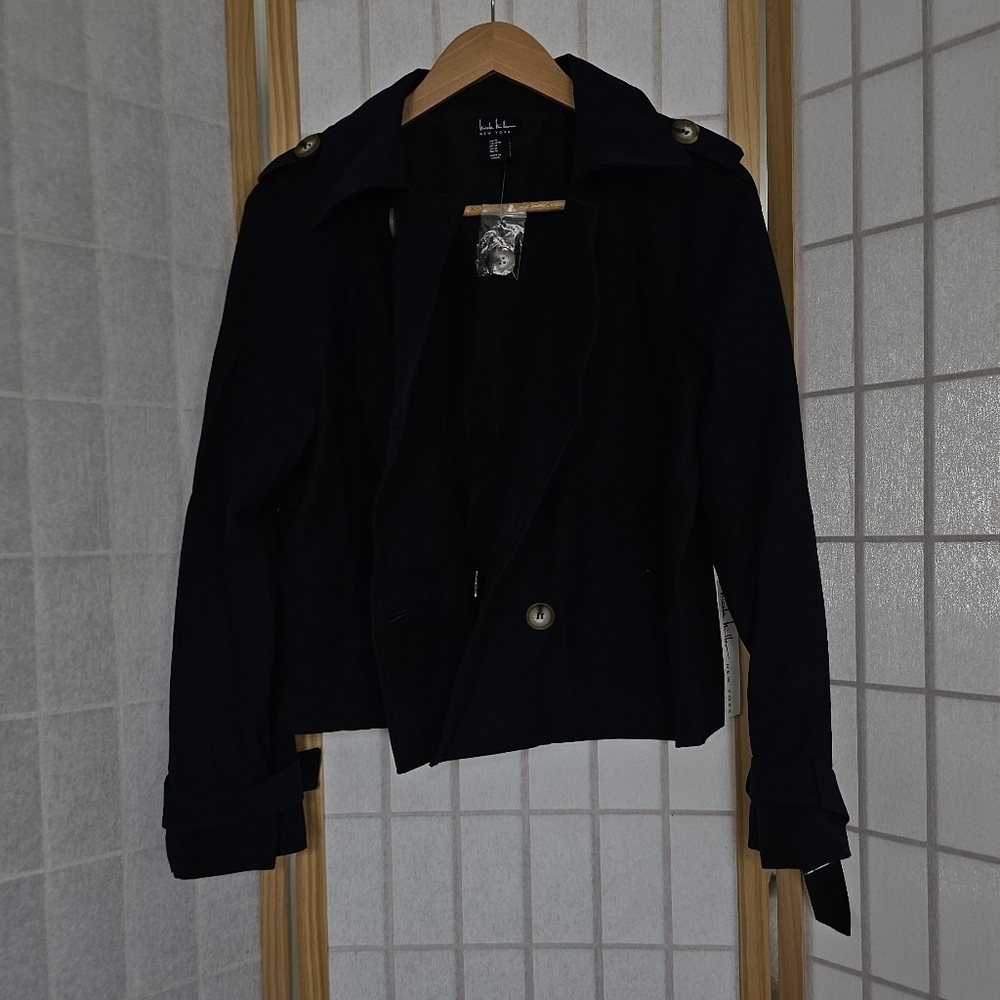 Navy blue cropped trench coat - Picture 6 of 6